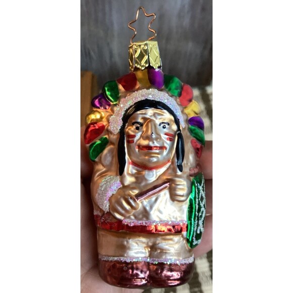 Inge Glass Blown Ornament Indian Chief Christmas Tree Decor Made in Germany - Picture 9 of 12
